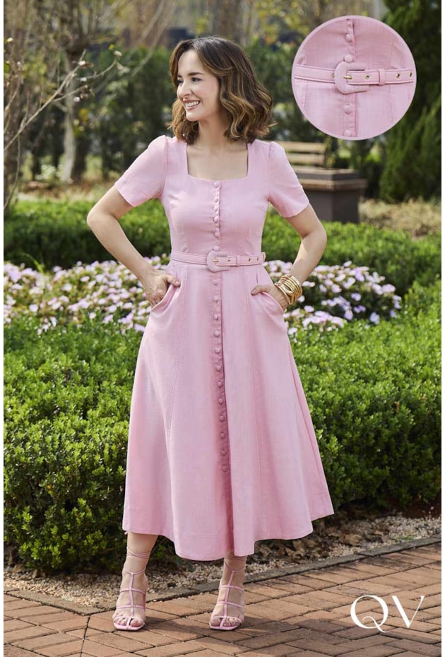 VESTIDO GODÊ EM LINHO ROSA - JANY PIM