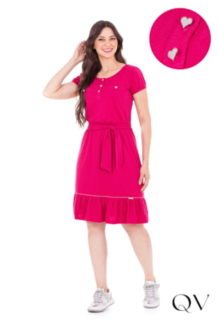 Produto VESTIDO GODÊ EM MALHA TEXTURIZADA BORDADO PINK - HAPUK