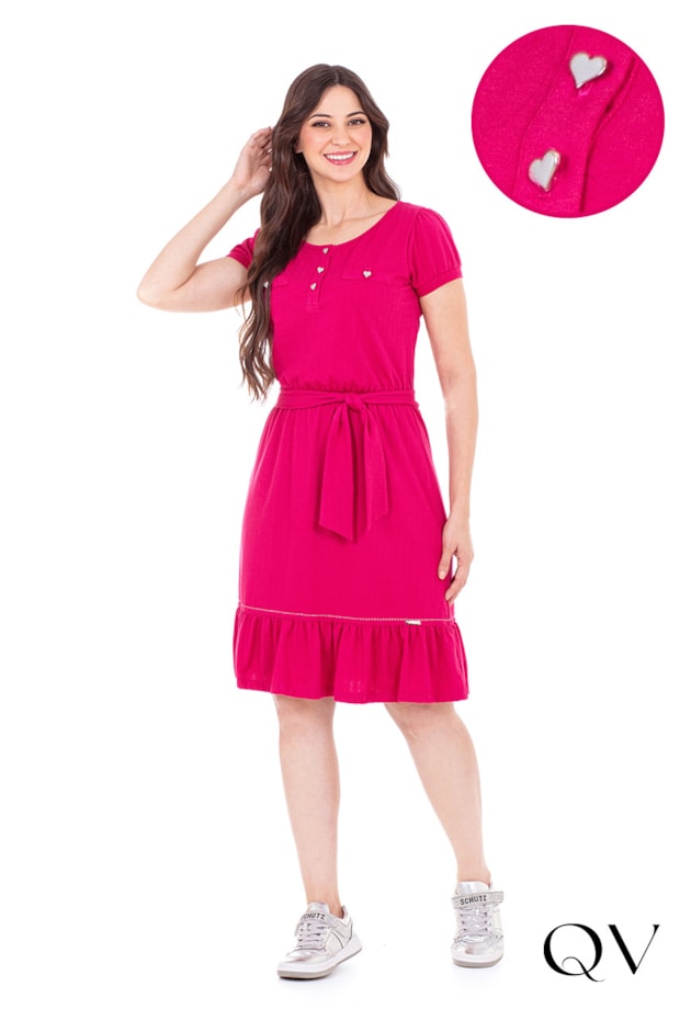 VESTIDO GODÊ EM MALHA TEXTURIZADA BORDADO PINK - HAPUK