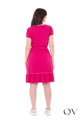 VESTIDO GODÊ EM MALHA TEXTURIZADA BORDADO PINK - HAPUK