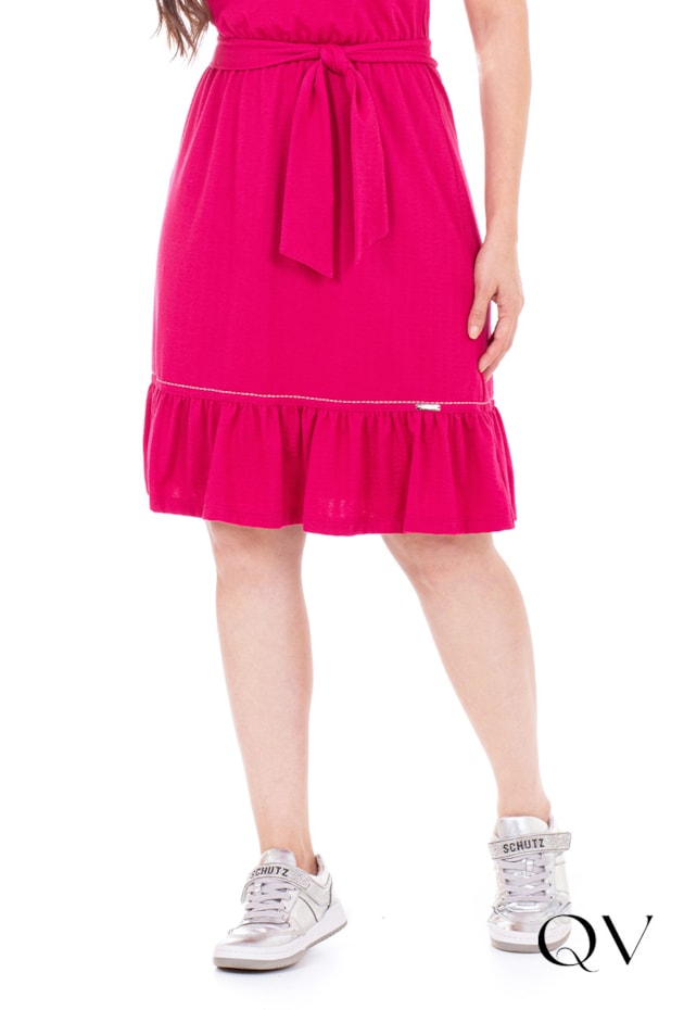 VESTIDO GODÊ EM MALHA TEXTURIZADA BORDADO PINK - HAPUK