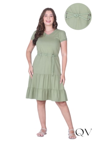 VESTIDO GODÊ EM MALHA TEXTURIZADA E RIBANA VERDE - HAPUK