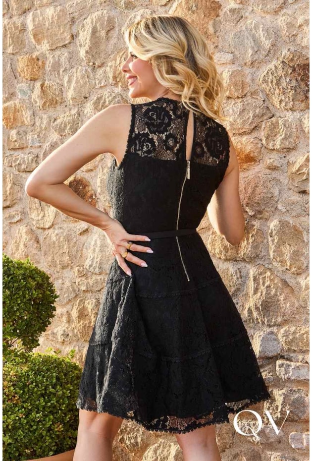 VESTIDO GODÊ EM RENDA BORDADO PRETO - LUZIA FAZZOLLI