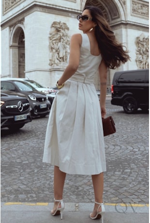 VESTIDO GODÊ EM SARJA BEGE - LUZIA FAZZOLLI