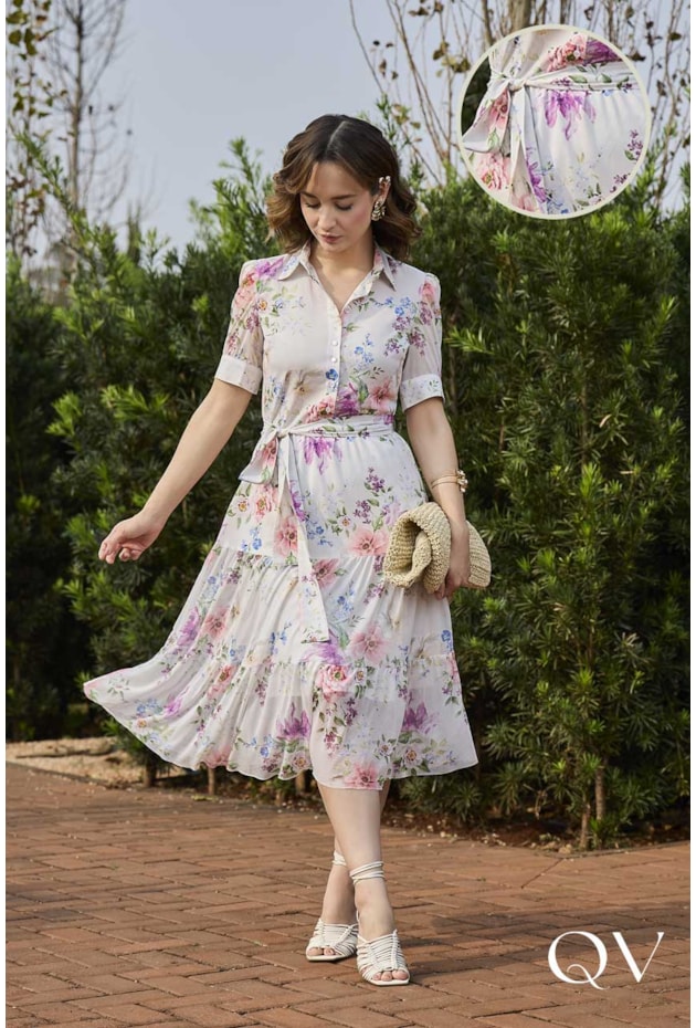 VESTIDO GODÊ EM TOQUE DE SEDA FLORAL - JANY PIM