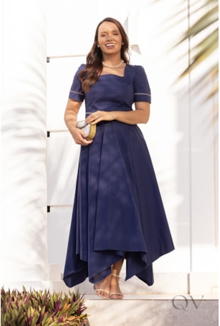 VESTIDO GODÊ EM TRICOLINE AZUL - JANY PIM