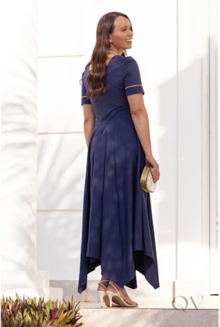 VESTIDO GODÊ EM TRICOLINE AZUL - JANY PIM