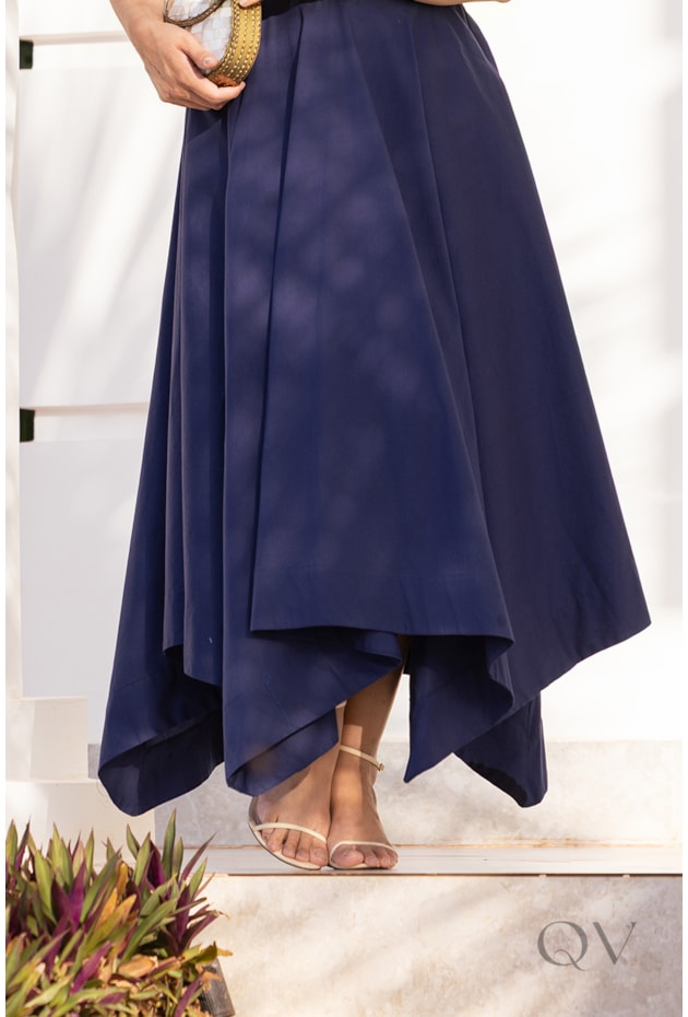 VESTIDO GODÊ EM TRICOLINE AZUL - JANY PIM