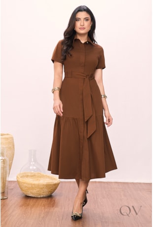 VESTIDO GODÊ EM TRICOLINE MARROM - TITANIUM JEANS