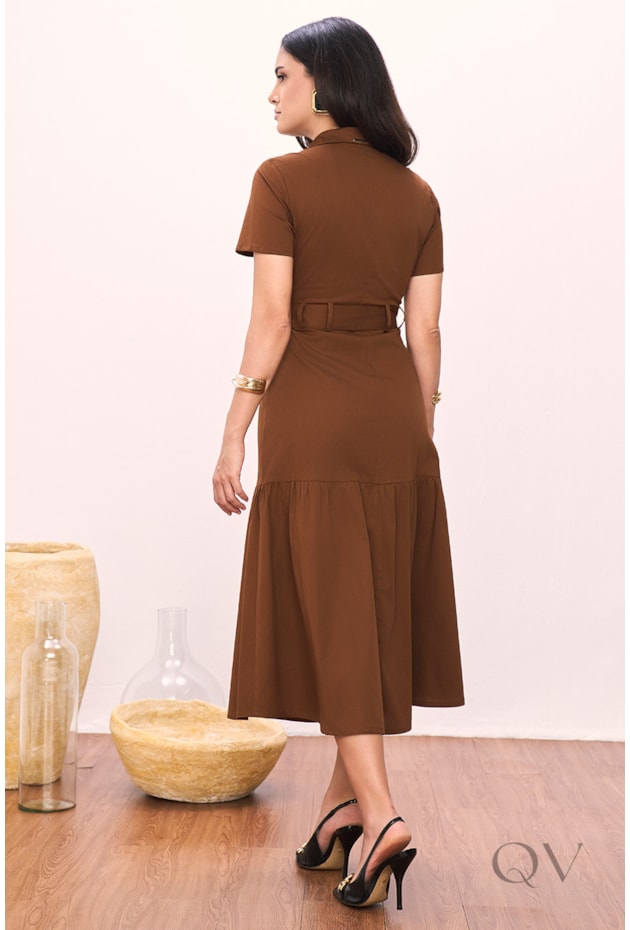 VESTIDO GODÊ EM TRICOLINE MARROM - TITANIUM JEANS