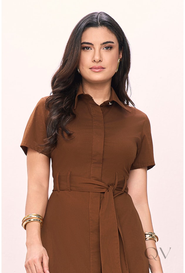 VESTIDO GODÊ EM TRICOLINE MARROM - TITANIUM JEANS