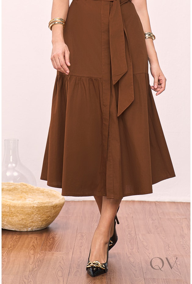 VESTIDO GODÊ EM TRICOLINE MARROM - TITANIUM JEANS