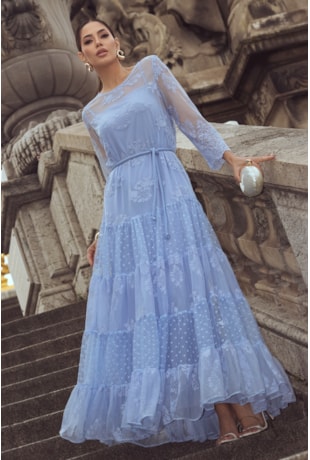 VESTIDO GODÊ EM TULE AZUL - LUZIA FAZZOLLI