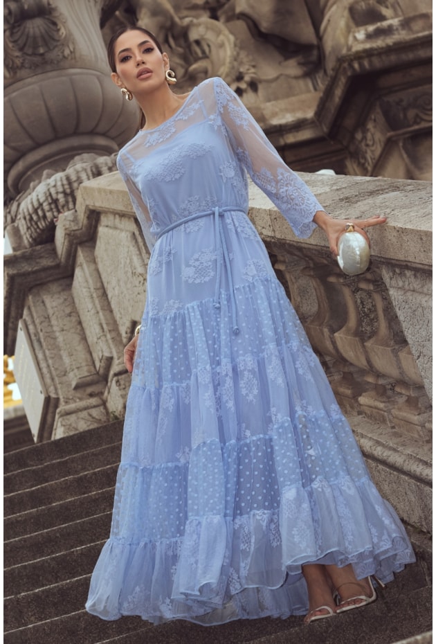 VESTIDO GODÊ EM TULE AZUL - LUZIA FAZZOLLI