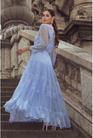 VESTIDO GODÊ EM TULE AZUL - LUZIA FAZZOLLI