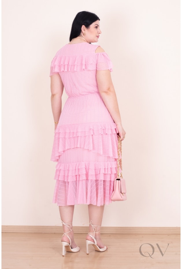 VESTIDO GODÊ EM TULE TEXTURIZADO ROSA - PURO SHARMY