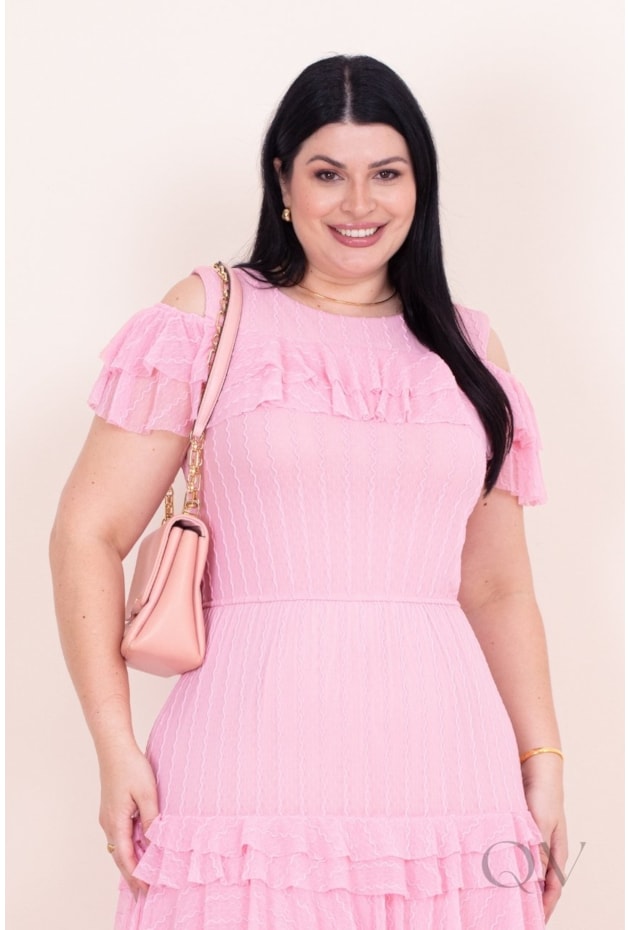 VESTIDO GODÊ EM TULE TEXTURIZADO ROSA - PURO SHARMY