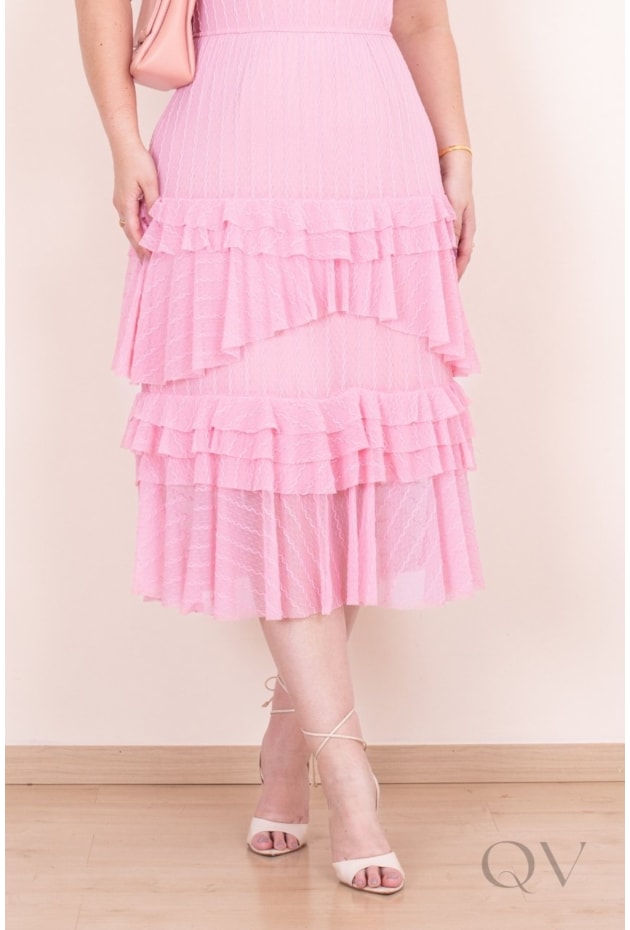 VESTIDO GODÊ EM TULE TEXTURIZADO ROSA - PURO SHARMY