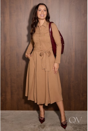VESTIDO GODÊ EM VISCOLINHO BEGE - JANY PIM