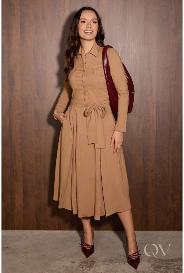 VESTIDO GODÊ EM VISCOLINHO BEGE - JANY PIM