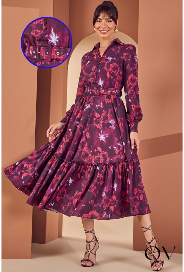 VESTIDO GODÊ ESTAMPA EXCLUSIVA BORDÔ - JANY PIM VESTIDO GODÊ ESTAMPA EXCLUSIVA BORDÔ - JANY PIM