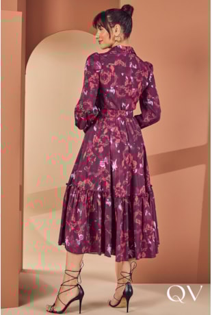 VESTIDO GODÊ ESTAMPA EXCLUSIVA BORDÔ - JANY PIM