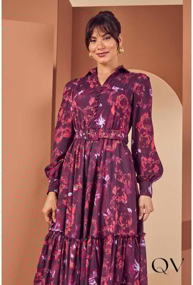 VESTIDO GODÊ ESTAMPA EXCLUSIVA BORDÔ - JANY PIM VESTIDO GODÊ ESTAMPA EXCLUSIVA BORDÔ - JANY PIM