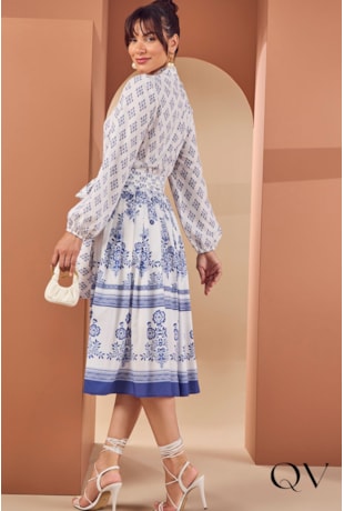 VESTIDO GODÊ ESTAMPA FLORAL E ARABESCO OFF WHITE - JANY PIM