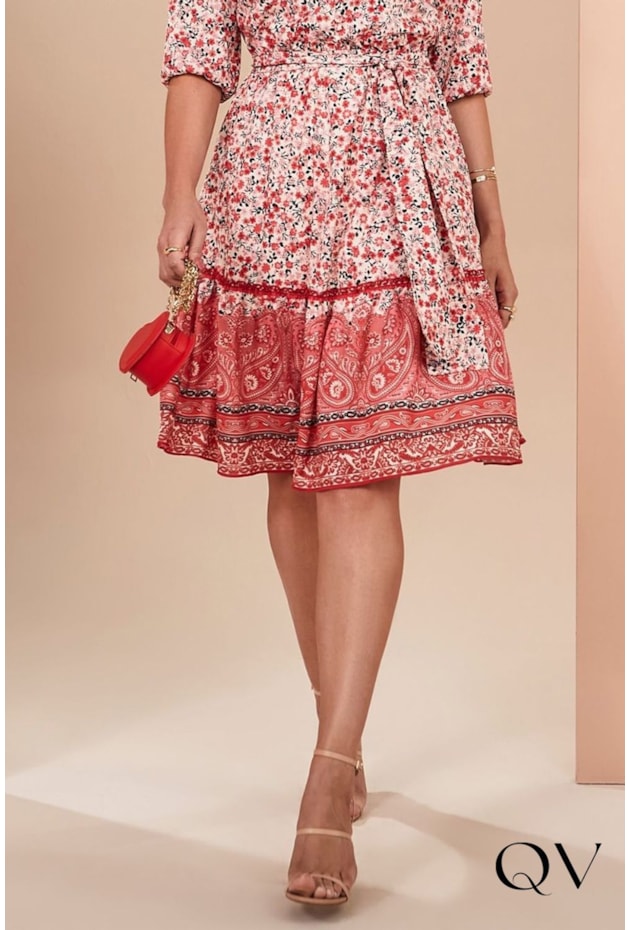 VESTIDO GODÊ FLORAL BARRADO INDIANO - JANY PIM VESTIDO GODÊ FLORAL BARRADO INDIANO - JANY PIM