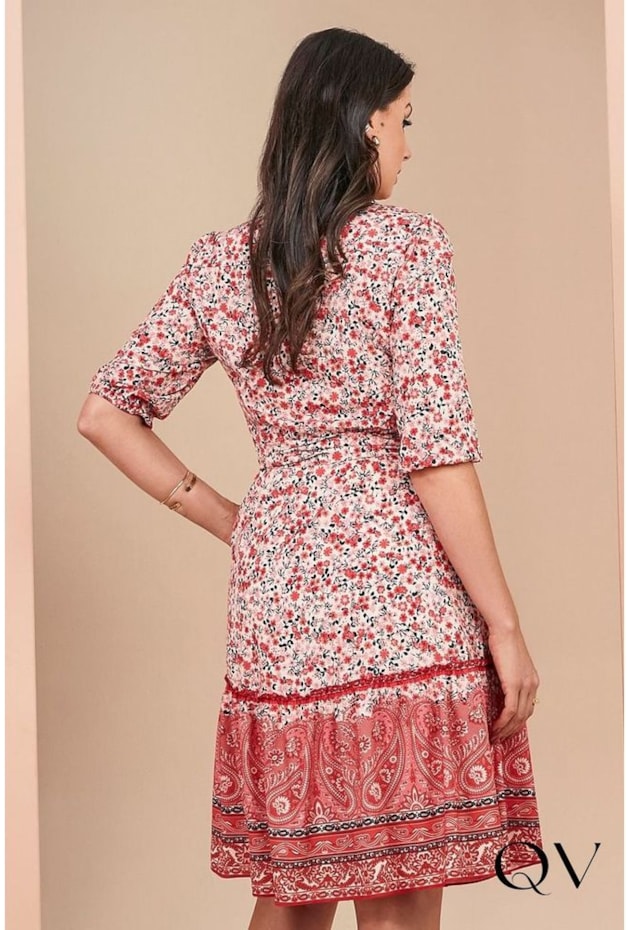 VESTIDO GODÊ FLORAL BARRADO INDIANO - JANY PIM VESTIDO GODÊ FLORAL BARRADO INDIANO - JANY PIM