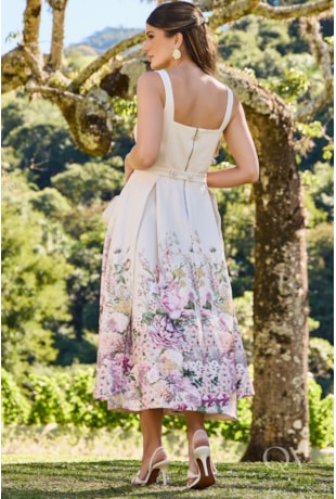 VESTIDO GODÊ FLORAL EM CREPE ESTAMPADO - LUZIA FAZZOLLI