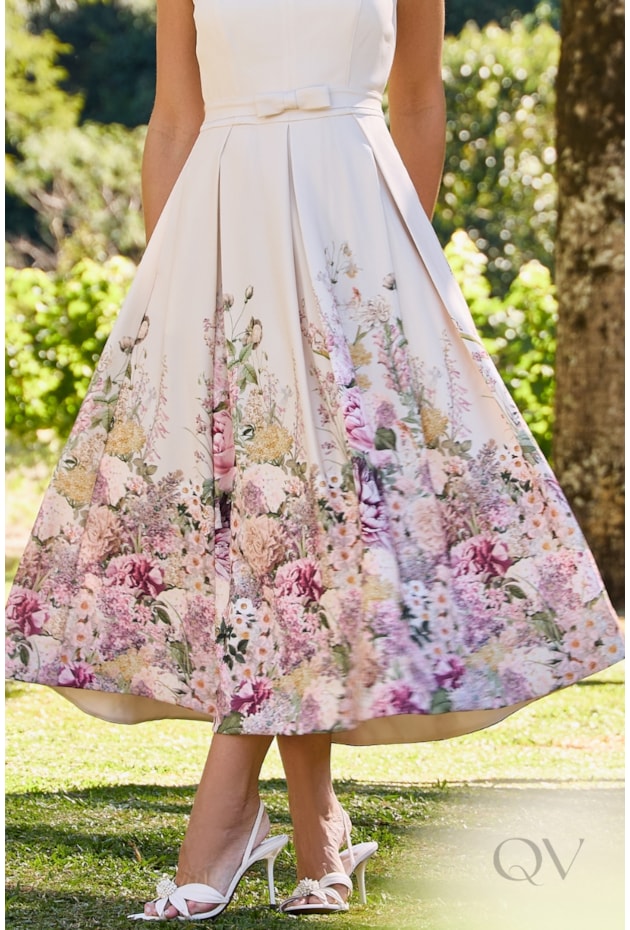 VESTIDO GODÊ FLORAL EM CREPE ESTAMPADO - LUZIA FAZZOLLI