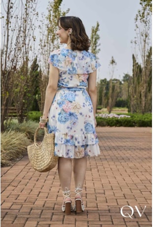 VESTIDO GODÊ FLORAL EM TULE CREME - JANY PIM