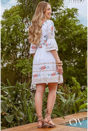 VESTIDO GODÊ FLORAL OFF WHITE - JANY PIM