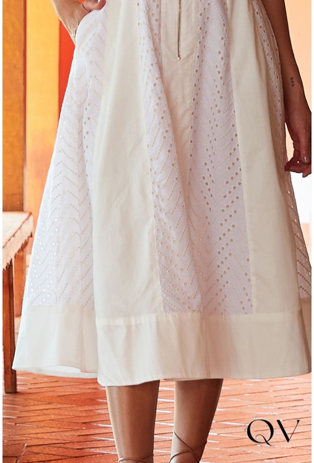 VESTIDO GODÊ LAISE COM RECORTES BRANCO - LUZIA FAZZOLLI