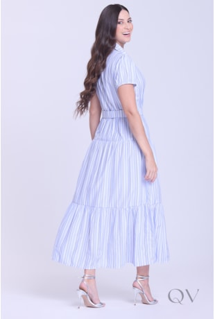 VESTIDO GODÊ LISTRADO EM TECIDO PLANO AZUL - HAPUK