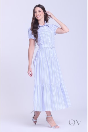 VESTIDO GODÊ LISTRADO EM TECIDO PLANO AZUL - HAPUK