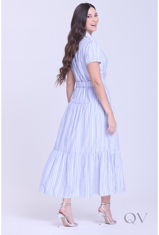 VESTIDO GODÊ LISTRADO EM TECIDO PLANO AZUL - HAPUK
