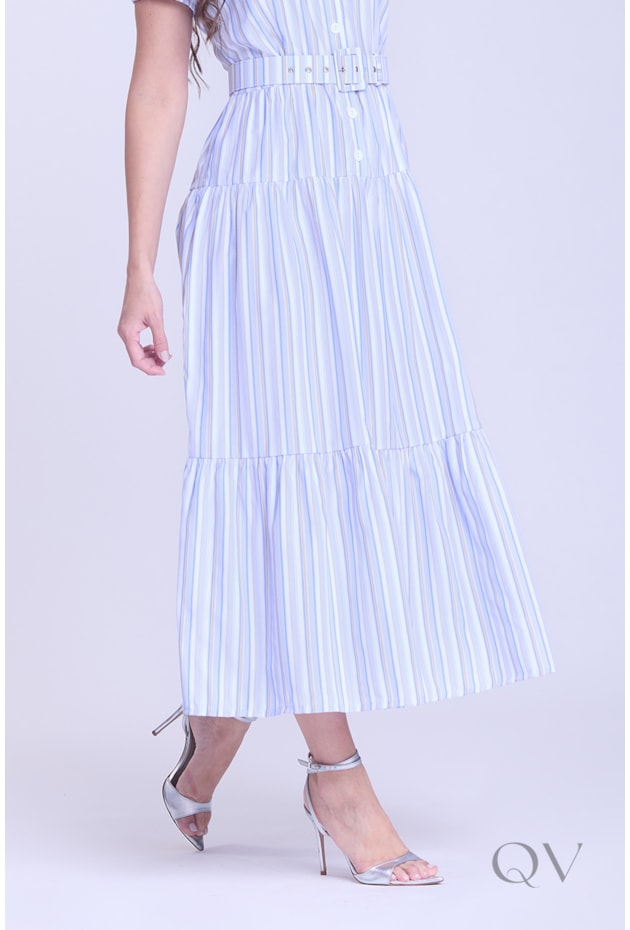 VESTIDO GODÊ LISTRADO EM TECIDO PLANO AZUL - HAPUK