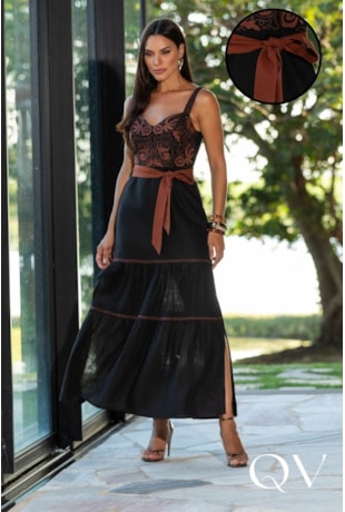 VESTIDO GODÊ LONGO EM LINHO PRETO - ARTSY VESTIDO GODÊ LONGO EM LINHO PRETO - ARTSY