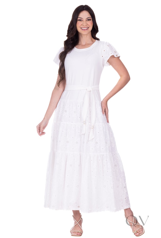 VESTIDO GODÊ LONGO EM MALHA DE VISCOSE E LAISE BRANCO - HAPUK