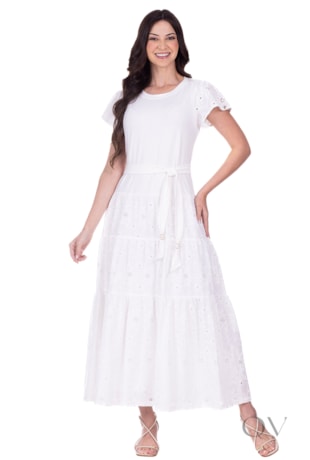 VESTIDO GODÊ LONGO EM MALHA DE VISCOSE E LAISE BRANCO - HAPUK