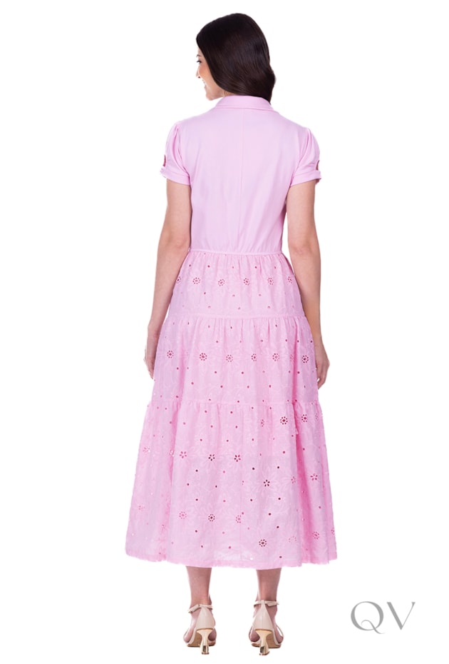 VESTIDO GODÊ LONGO EM MALHA DE VISCOSE E LAISE ROSA - HAPUK