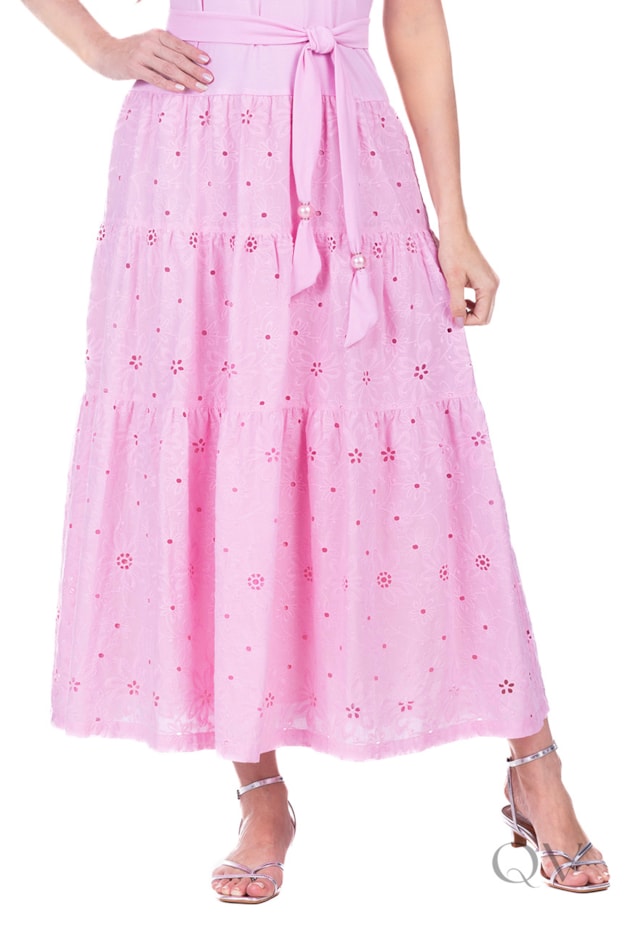 VESTIDO GODÊ LONGO EM MALHA DE VISCOSE E LAISE ROSA - HAPUK