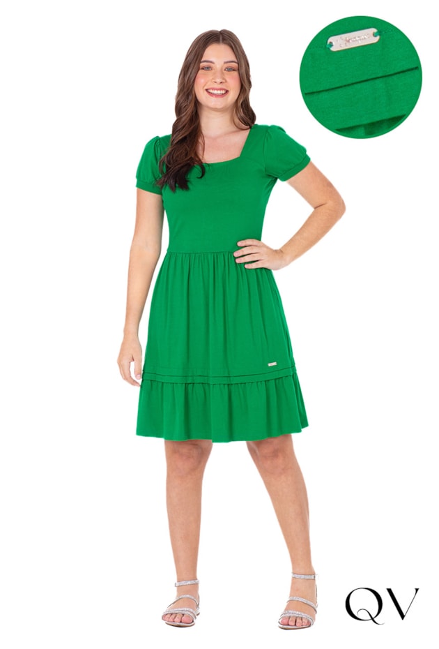 VESTIDO GODÊ MALHA DE ALGODÃO VERDE - HAPUK