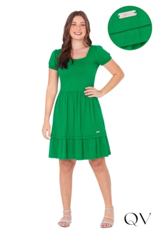 VESTIDO GODÊ MALHA DE ALGODÃO VERDE - HAPUK