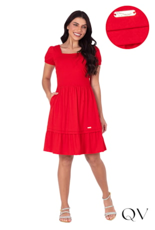 Produto VESTIDO GODÊ MALHA DE ALGODÃO VERMELHO - HAPUK