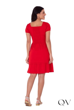 VESTIDO GODÊ MALHA DE ALGODÃO VERMELHO - HAPUK