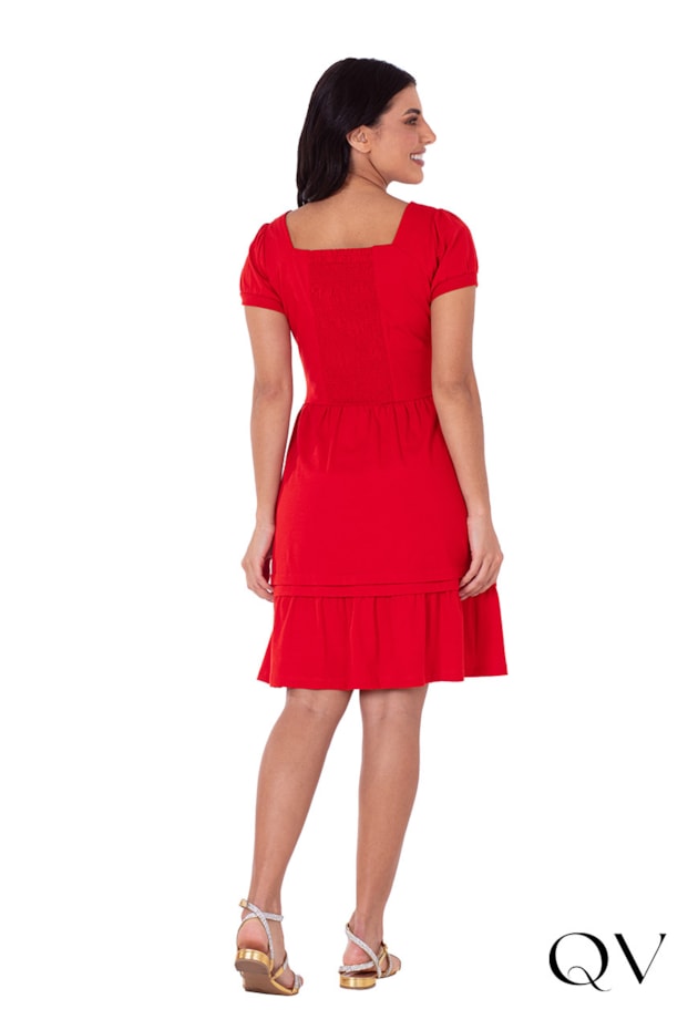 VESTIDO GODÊ MALHA DE ALGODÃO VERMELHO - HAPUK