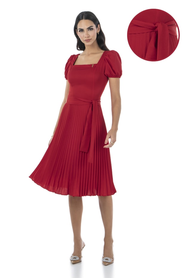 VESTIDO GODÊ PLISSADO VERMELHO - VIA TOLENTINO VESTIDO GODÊ PLISSADO VERMELHO - VIA TOLENTINO